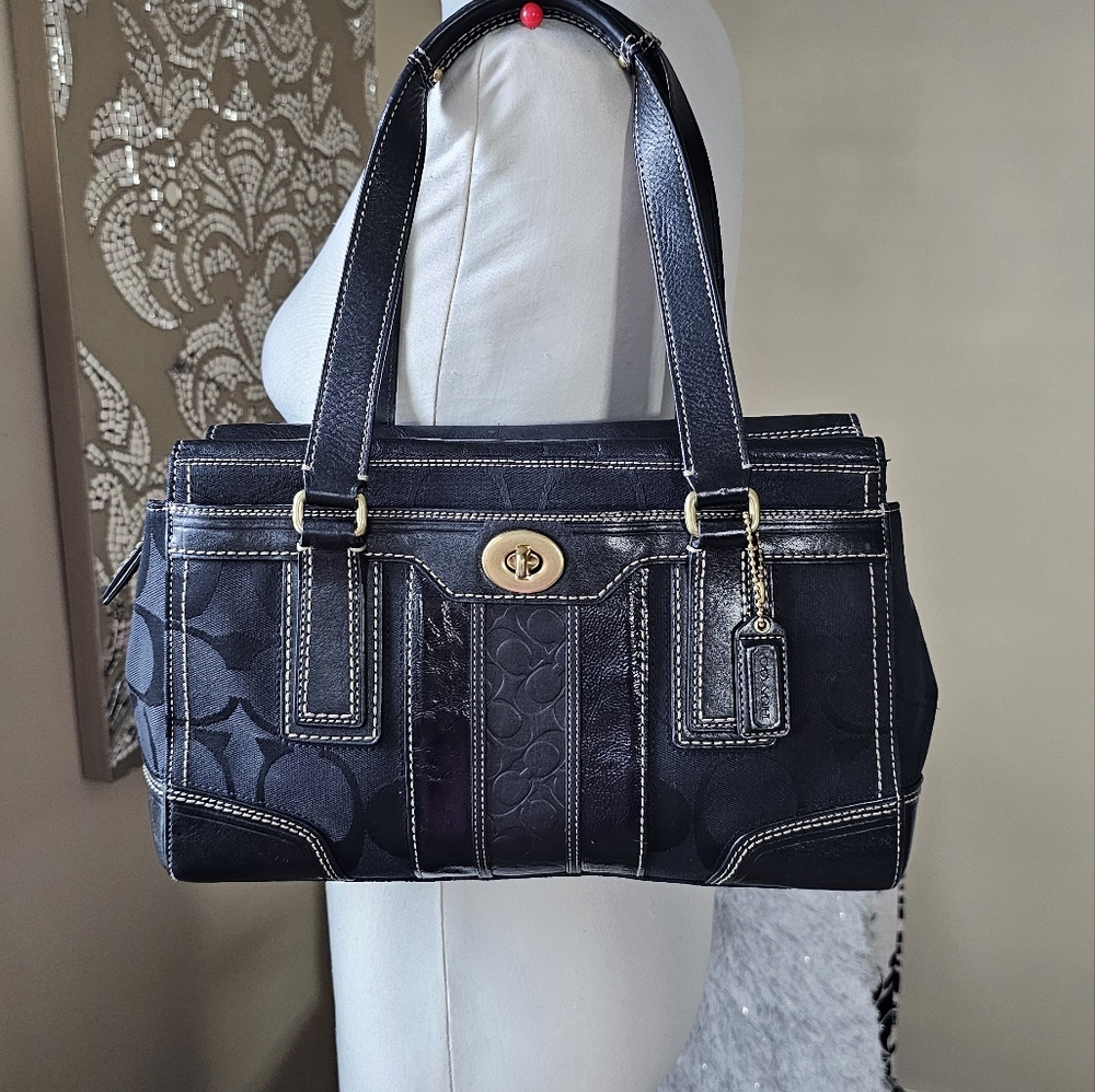 Coach Hampton Signature Jacquard Canvas/Leather Purse Shoulder Bag Handbag